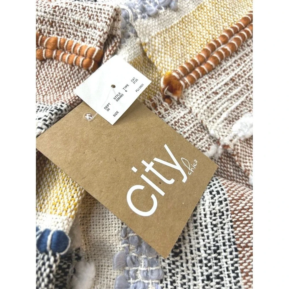 City Chic Boho Woven Throw Blanket Multicolor Textured Tassels NWT New